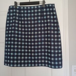 Brooks Brothers Tweed Skirt - Navy with Blue & Green Accents (Size 14)